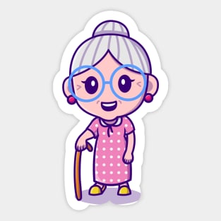 Cute Grandma Carrying Stick Sticker